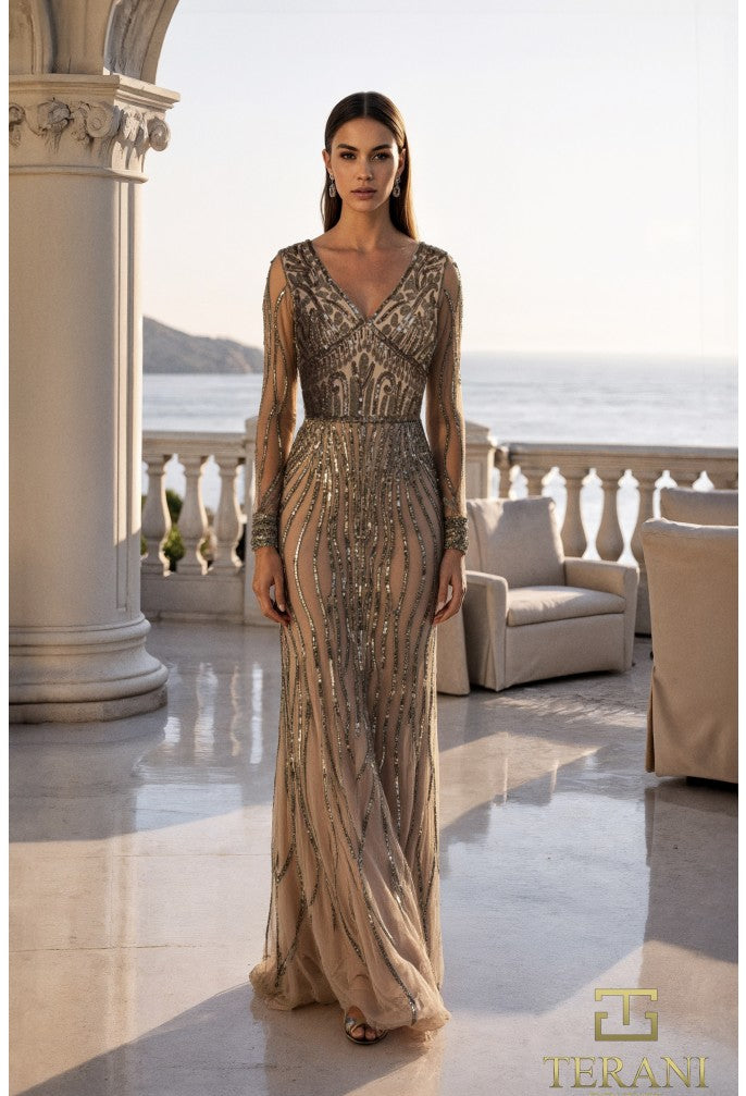 Terani - 261m6727-champagne silver dresses Terani