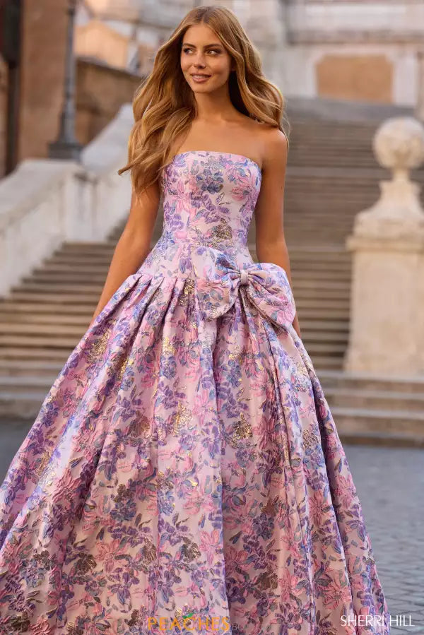 Sherrihill-57781-Light Blue Print dress Sherri Hill