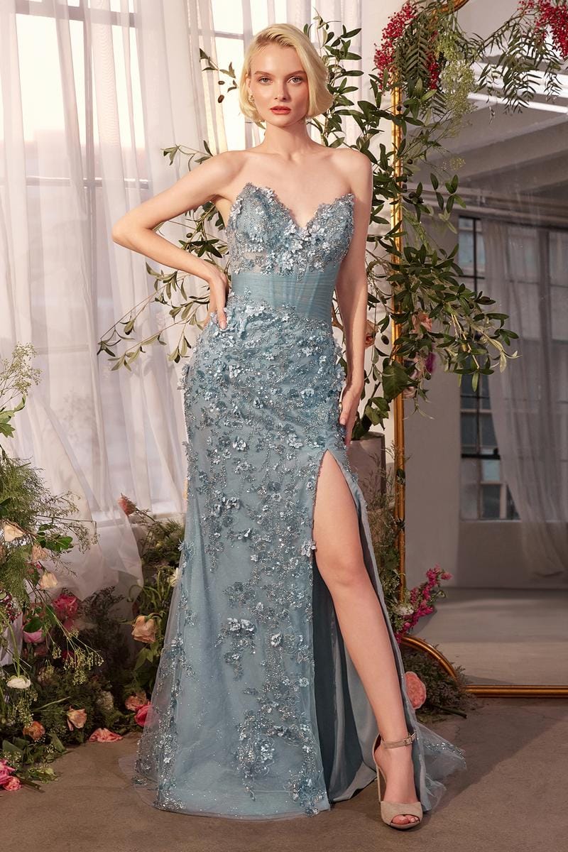 Andrea and Leo dresses Andrea and Leo A1396 - Smoky Blue Strapless Floral Gown
