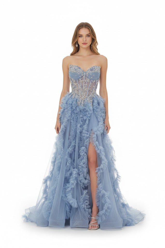 Andrea And Leo - a1483- smoky blue dresses Andrea and Leo