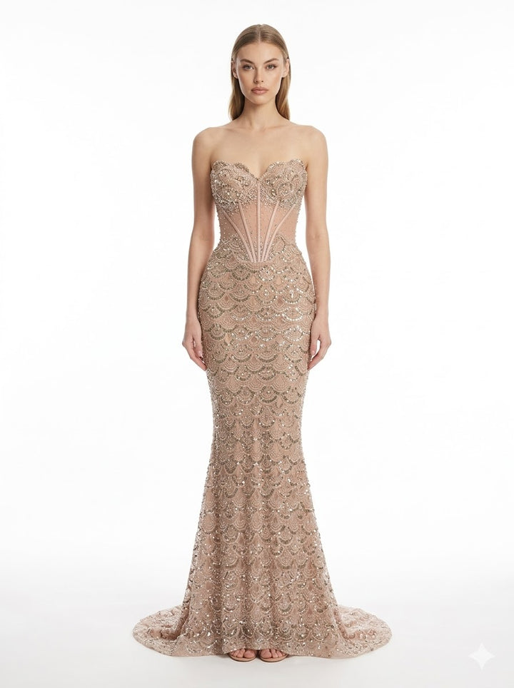 Andrea And Leo -a1481-nude gold dresses Andrea and Leo